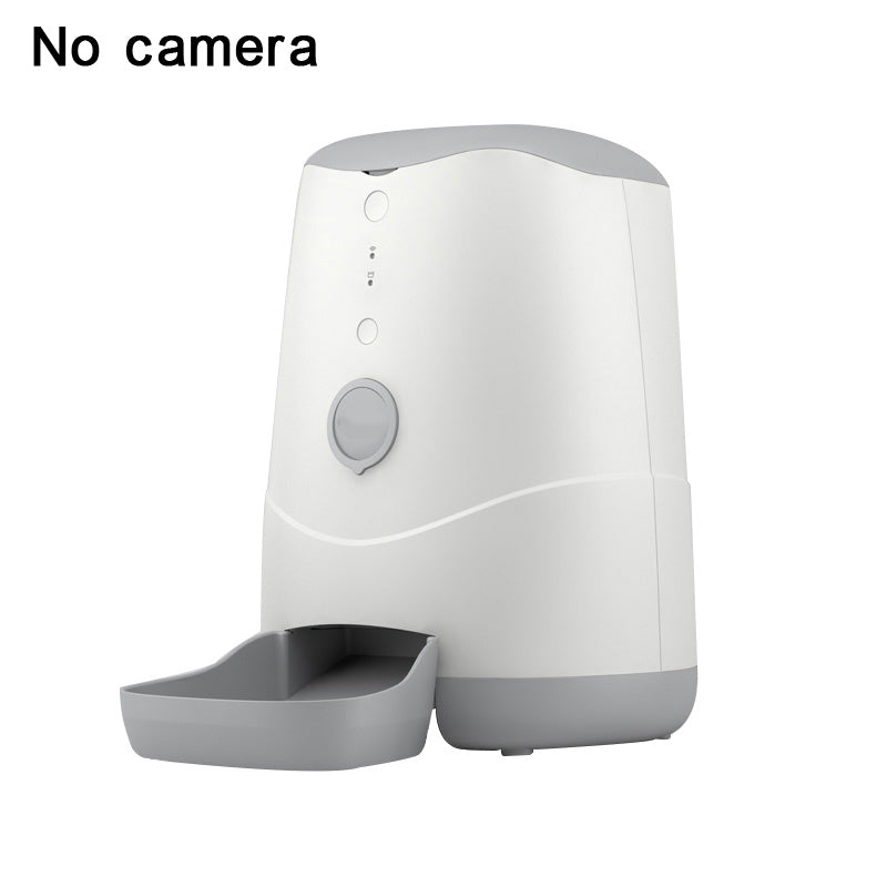 Pet smart feeder with built-in camera and USB power interface, ideal for remote pet feeding and monitoring. Features DC 5V 1A input and ≤2W power usage.