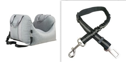 Pet Dog Car Carrier Seat Waterproof Basket in beige with two small white dogs seated inside, designed for safe and breathable pet travel.