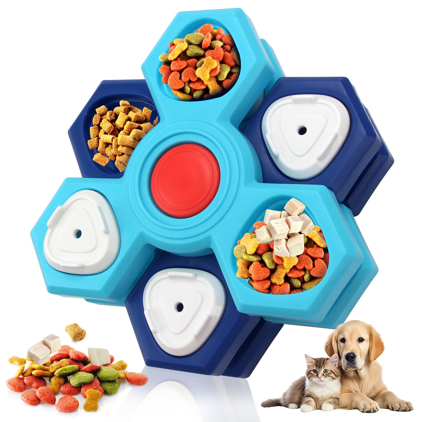 Beagle using 4 Layers Slow Feeder Puzzle Dog Bowl with rotating flower design for slow eating and mental stimulation. Helps prevent bloat and aids digestion.