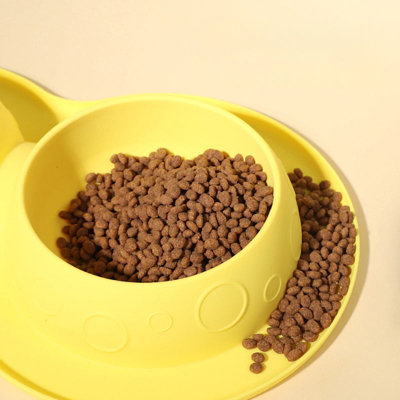 Pet Supplies Custom Non Slip Waterproof Silicone Water Food 2 In 1 mat pad with dual bowls in blue, shown with a cat and dog. Ideal for mess-free feeding.